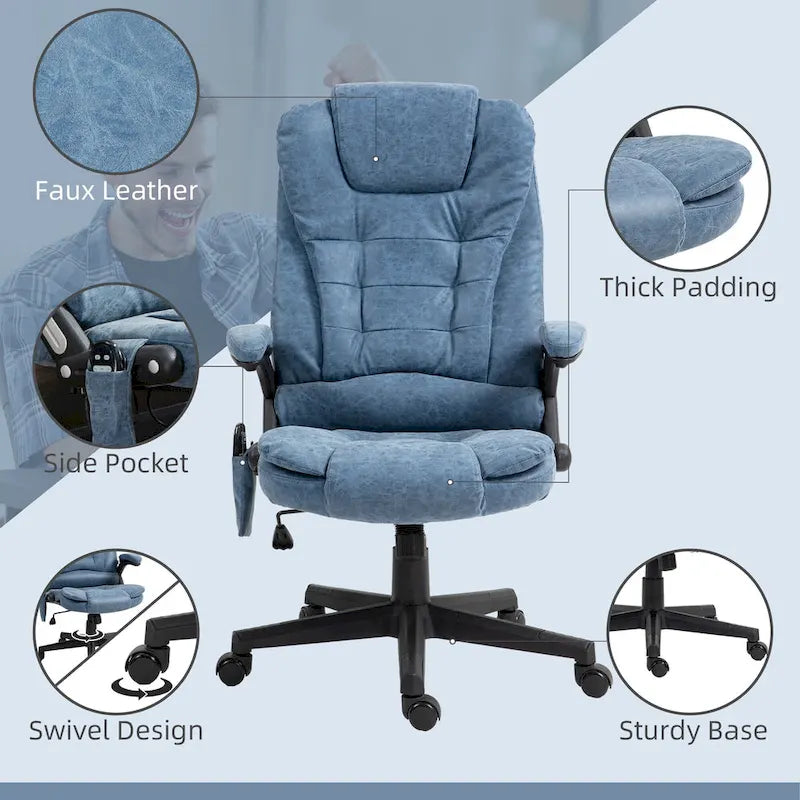HOMCOM Fauteuil de bureau massant et vibrant à dossier haut avec 6 points de vibration, beige