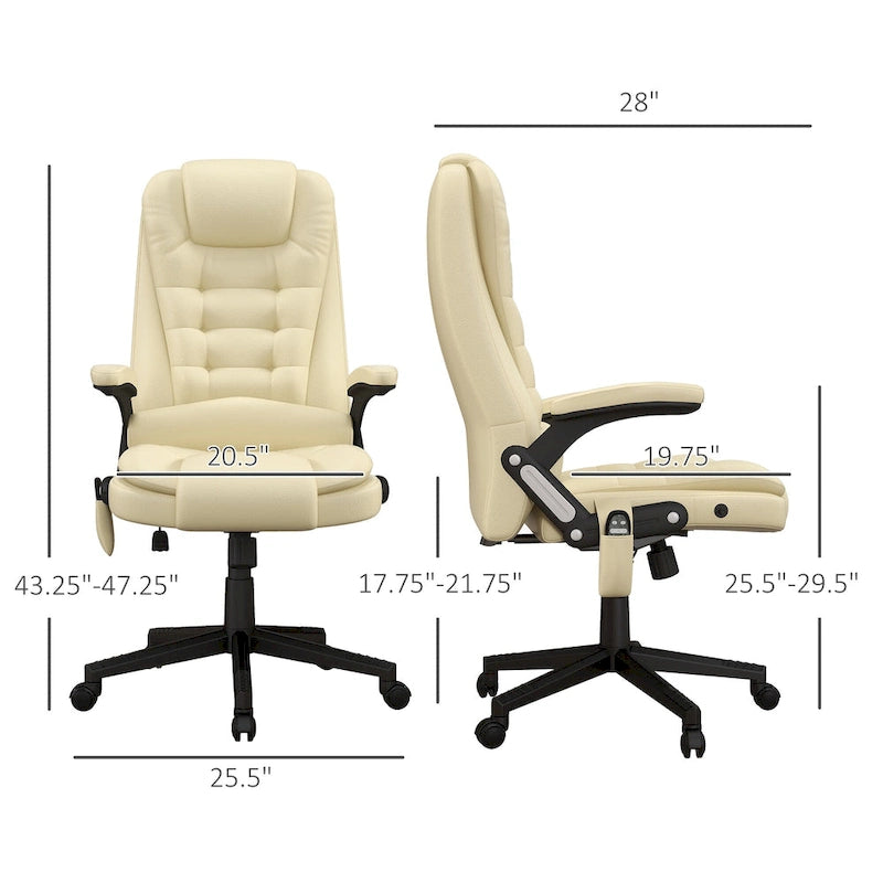 HOMCOM Fauteuil de bureau massant et vibrant à dossier haut avec 6 points de vibration, beige