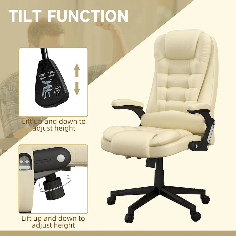 HOMCOM Fauteuil de bureau massant et vibrant à dossier haut avec 6 points de vibration, beige