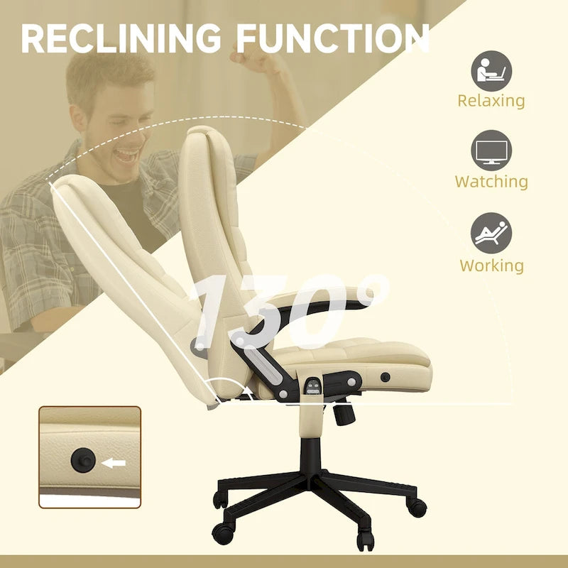 HOMCOM Fauteuil de bureau massant et vibrant à dossier haut avec 6 points de vibration, beige