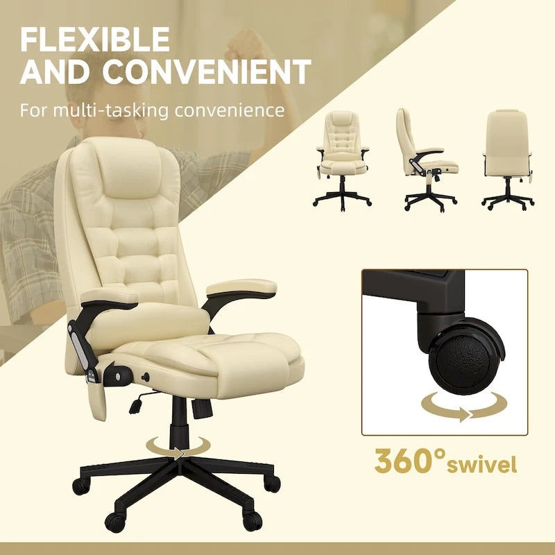 HOMCOM Fauteuil de bureau massant et vibrant à dossier haut avec 6 points de vibration, beige