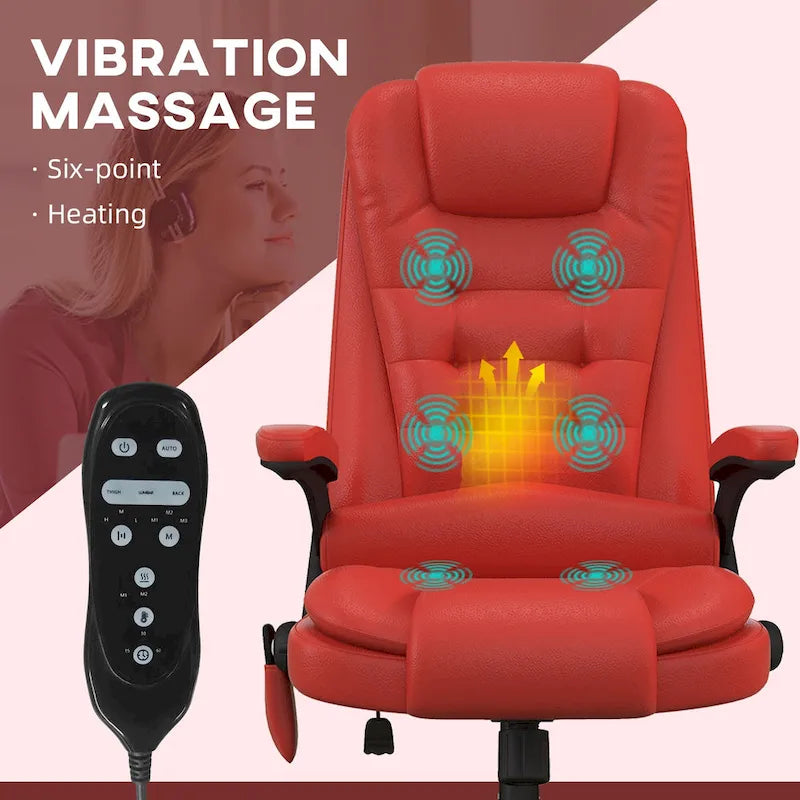HOMCOM Fauteuil de bureau massant et vibrant à dossier haut avec 6 points de vibration, beige