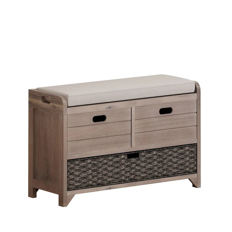 Banc de rangement avec panier amovible et 2 tiroirs