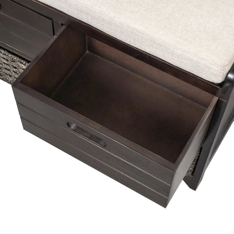 Banc de rangement avec panier amovible et 2 tiroirs