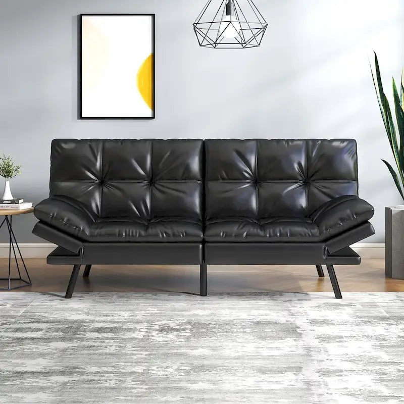 Canapé-lit futon, canapé convertible en similicuir avec accoudoirs réglables pour petit espace, taille simple