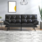 Canapé-lit futon, canapé convertible en similicuir avec accoudoirs réglables pour petit espace, taille simple