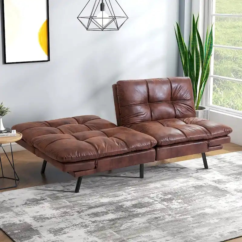 Canapé-lit futon, canapé convertible en similicuir avec accoudoirs réglables pour petit espace, taille simple