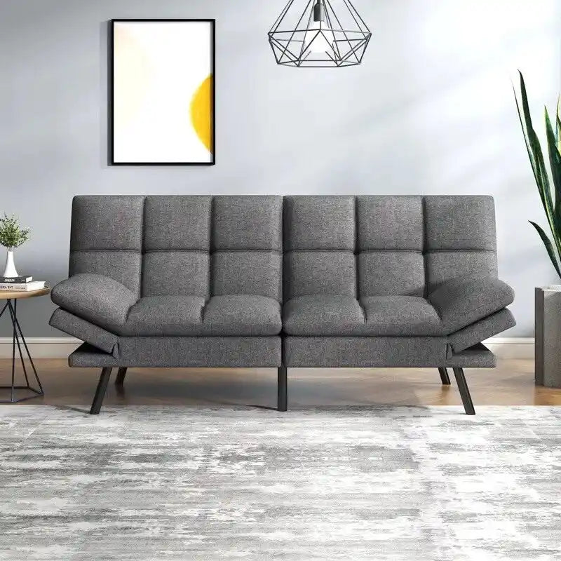 Canapé-lit futon, canapé convertible en similicuir avec accoudoirs réglables pour petit espace, taille simple