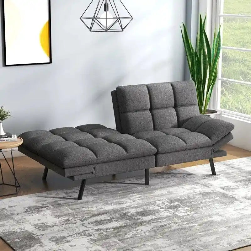 Canapé-lit futon, canapé convertible en similicuir avec accoudoirs réglables pour petit espace, taille simple