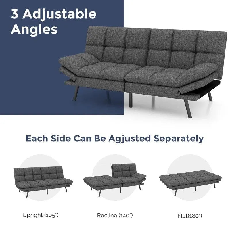 Canapé-lit futon, canapé convertible en similicuir avec accoudoirs réglables pour petit espace, taille simple