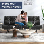 Canapé-lit futon, canapé convertible en similicuir avec accoudoirs réglables pour petit espace, taille simple