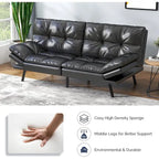 Canapé-lit futon, canapé convertible en similicuir avec accoudoirs réglables pour petit espace, taille simple