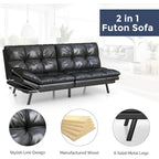 Canapé-lit futon, canapé convertible en similicuir avec accoudoirs réglables pour petit espace, taille simple