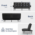 Canapé-lit futon, canapé convertible en similicuir avec accoudoirs réglables pour petit espace, taille simple