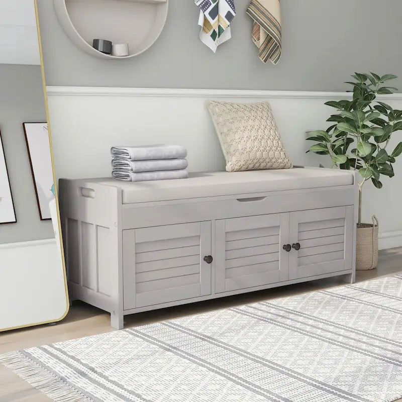 Banc de rangement avec 3 portes persiennes