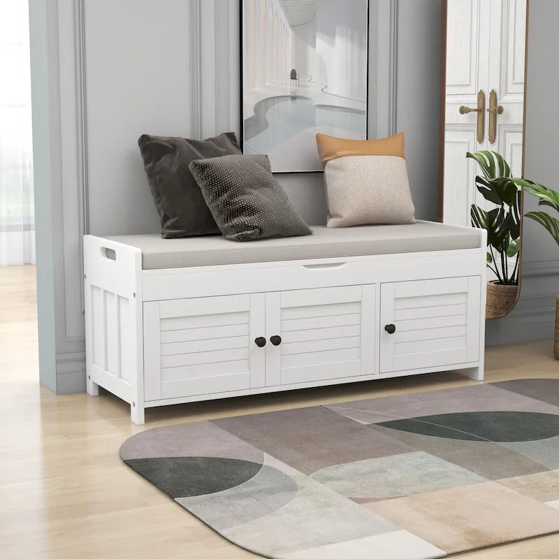 Banc de rangement avec 3 portes persiennes