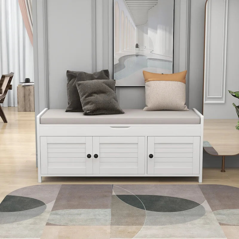 Banc de rangement avec 3 portes persiennes