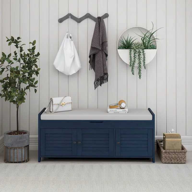 Banc de rangement avec 3 portes persiennes