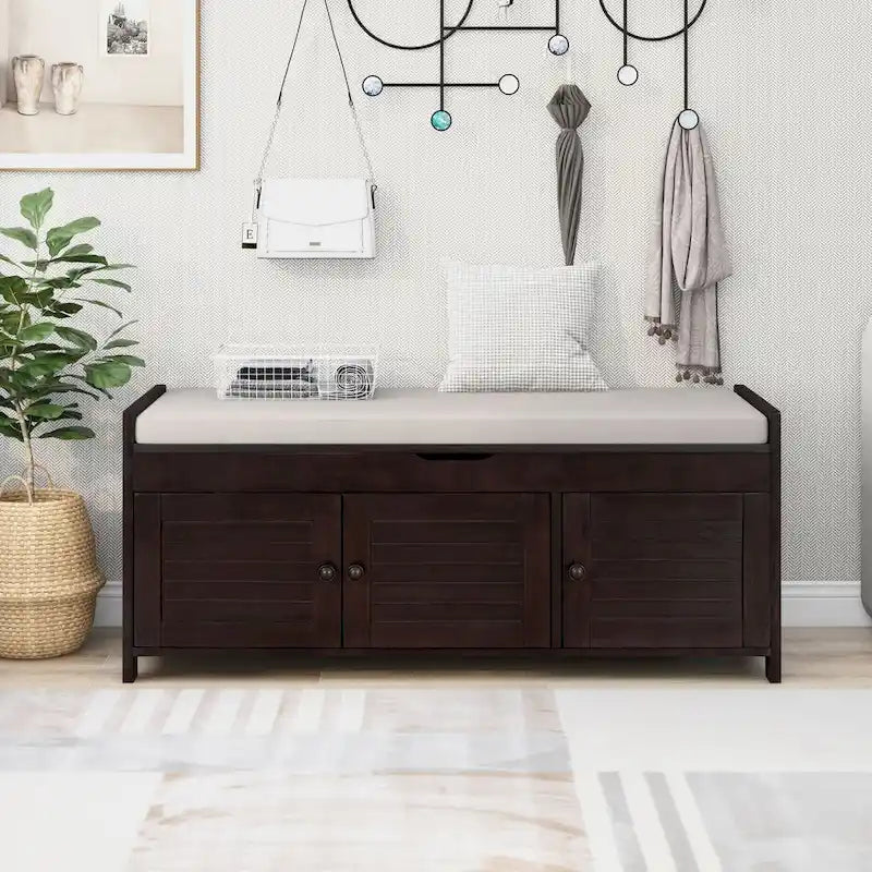 Banc de rangement avec 3 portes persiennes