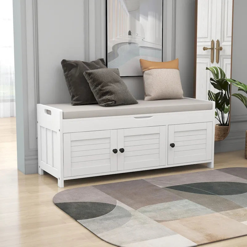 Banc de rangement avec 3 portes persiennes