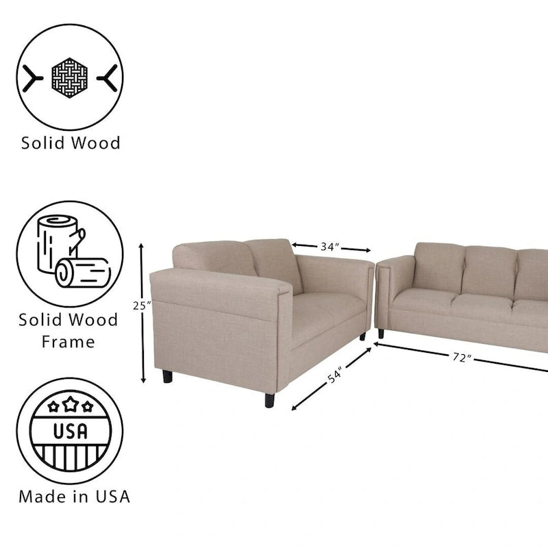 Coast to Coast Sofas Ensemble canapé et causeuse de style moderne du milieu du siècle Tissu polyester nylon Structure en bois massif Rembourré