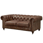 Causeuse Century Chesterfield - Cuir châtaigne clair