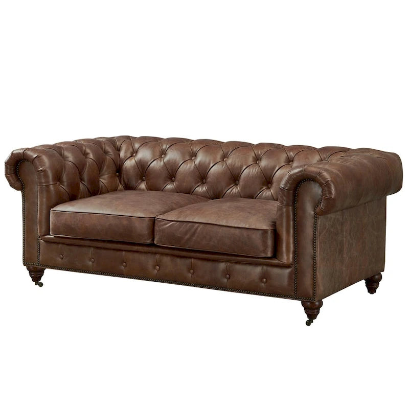 Causeuse Century Chesterfield - Cuir châtaigne clair
