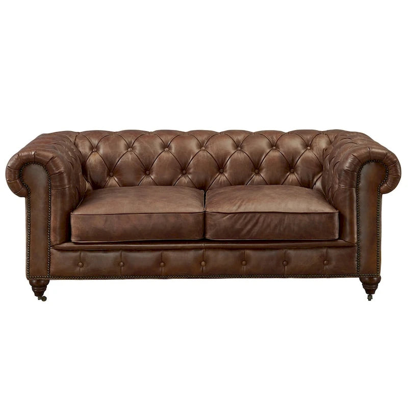 Causeuse Century Chesterfield - Cuir châtaigne clair