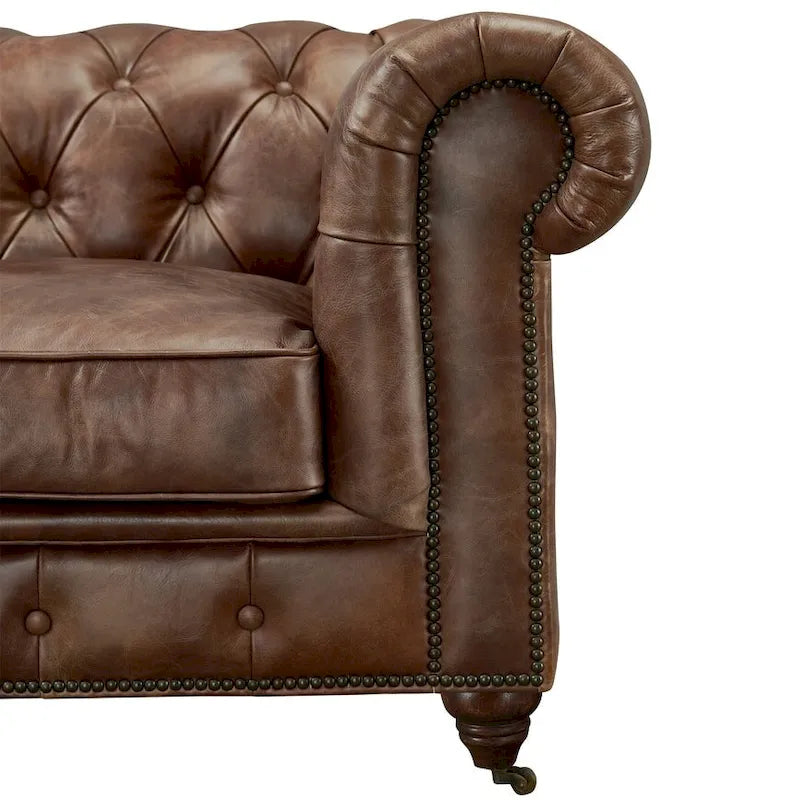 Causeuse Century Chesterfield - Cuir châtaigne clair