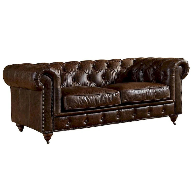 Causeuse Century Chesterfield - Cuir châtaigne clair