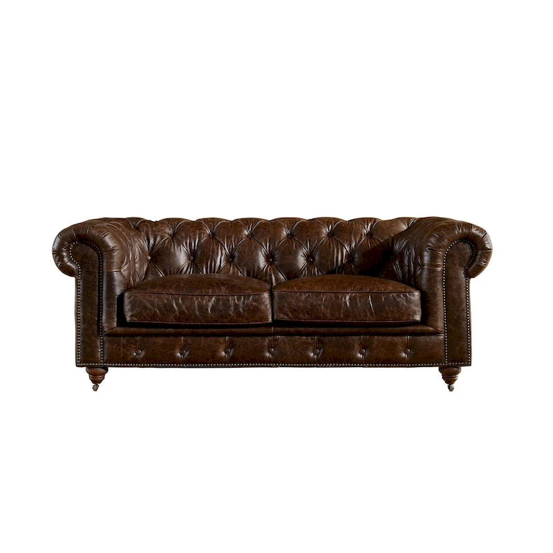 Causeuse Century Chesterfield - Cuir châtaigne clair