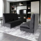 Canapés Coast to Coast - Banquette capitonnée en velours avec structure en bois massif, style moderne du milieu du siècle