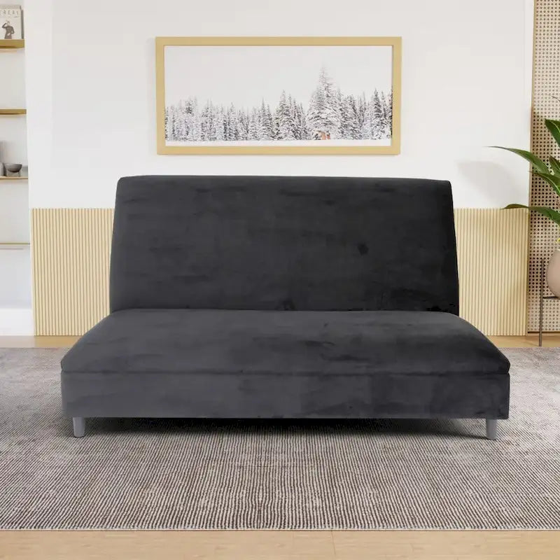 Canapés Coast to Coast - Banquette capitonnée en velours avec structure en bois massif, style moderne du milieu du siècle
