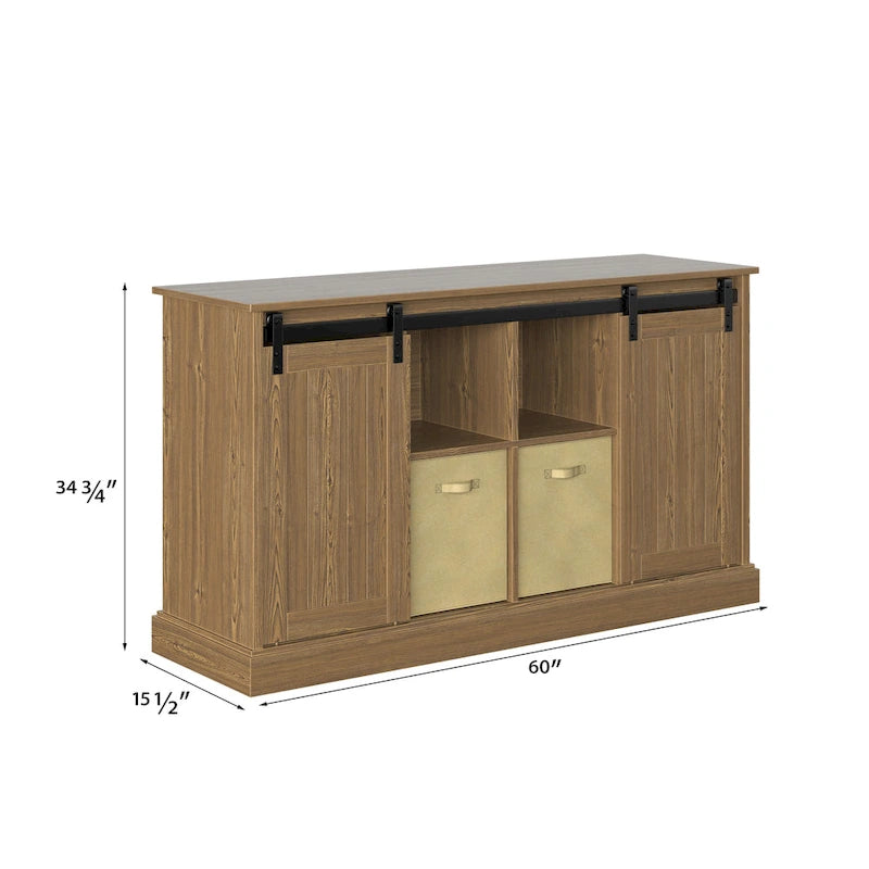 Meuble TV Bridgevine Home Lincoln Farmhouse 60 pouces pour téléviseurs jusqu'à 64 pouces