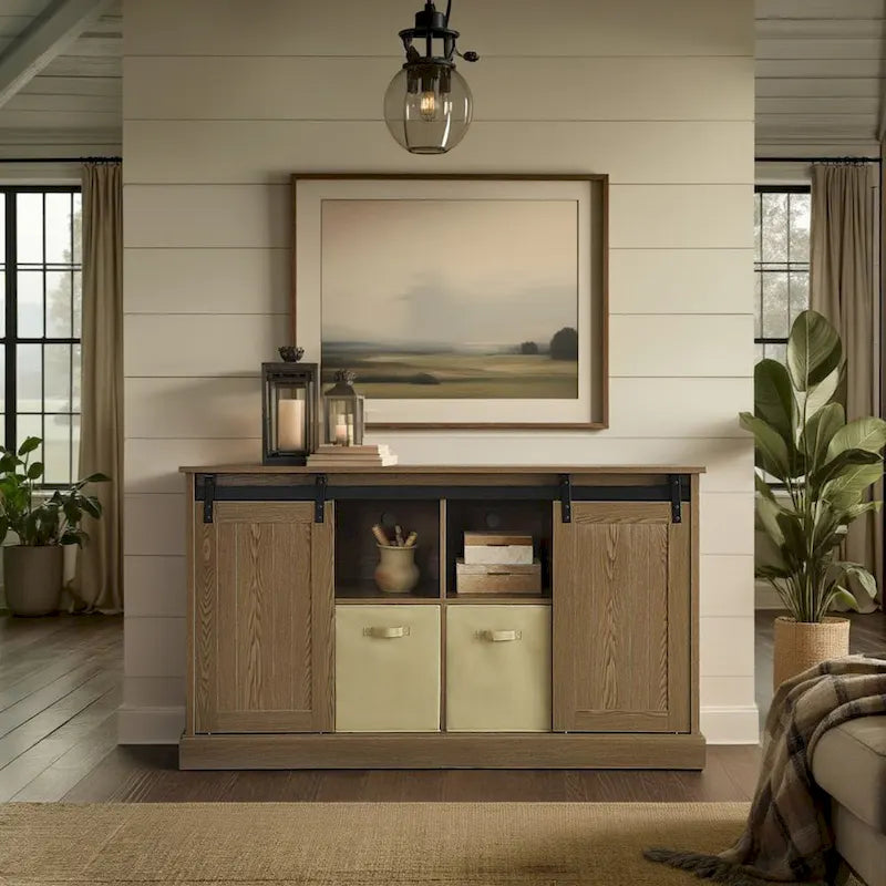 Meuble TV Bridgevine Home Lincoln Farmhouse 60 pouces pour téléviseurs jusqu'à 64 pouces