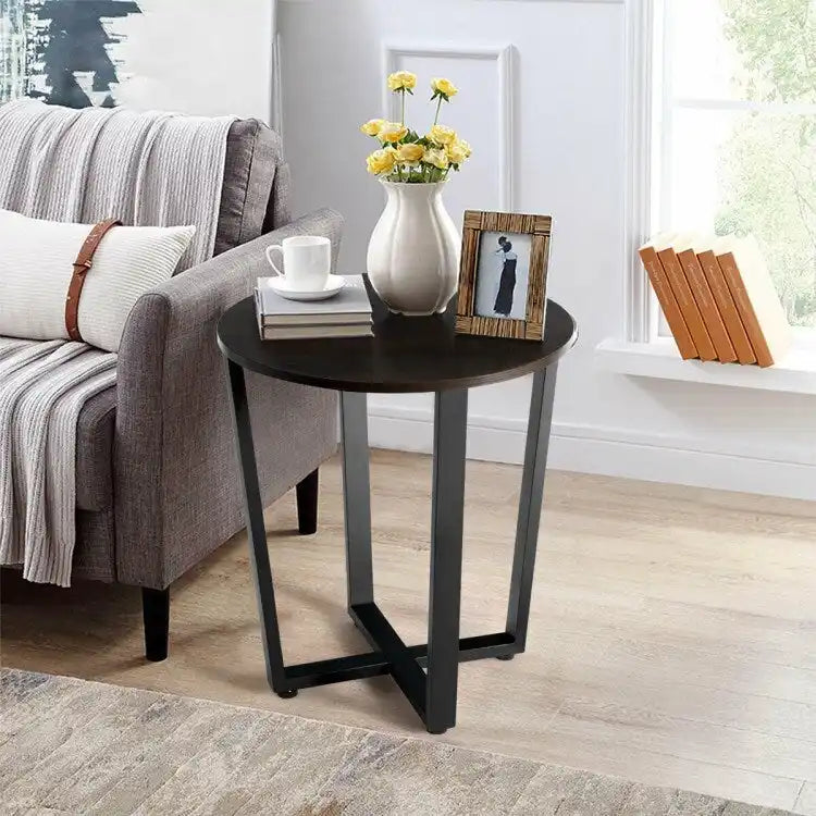 Table d'appoint ronde à 2 niveaux avec étagère de rangement et cadre en métal