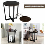 Table d'appoint ronde à 2 niveaux avec étagère de rangement et cadre en métal