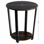 Table d'appoint ronde à 2 niveaux avec étagère de rangement et cadre en métal