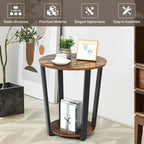 Table d'appoint ronde à 2 niveaux avec étagère de rangement et cadre en métal