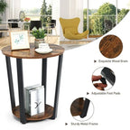 Table d'appoint ronde à 2 niveaux avec étagère de rangement et cadre en métal