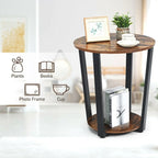 Table d'appoint ronde à 2 niveaux avec étagère de rangement et cadre en métal