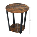 Table d'appoint ronde à 2 niveaux avec étagère de rangement et cadre en métal