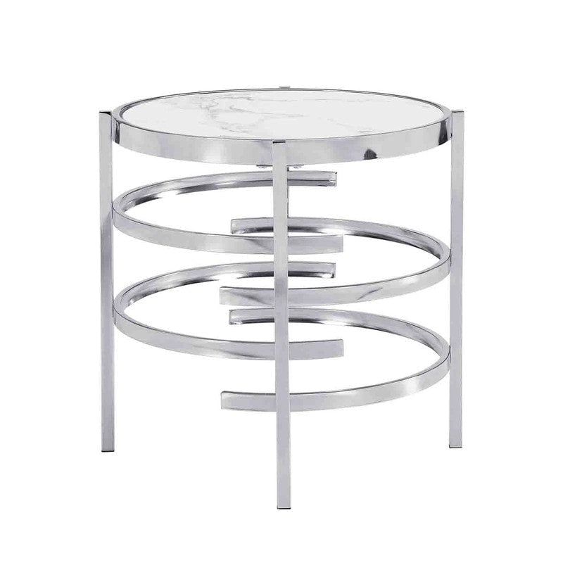 Table d'appoint Grondin 20.67" à plateau rond en pierre frittée avec piétement en métal, table d'appoint de style moderne avec patins antidérapants