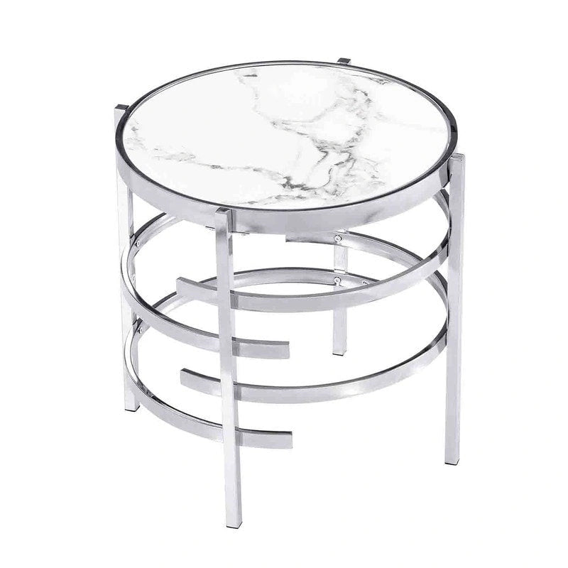 Table d'appoint Grondin 20.67" à plateau rond en pierre frittée avec piétement en métal, table d'appoint de style moderne avec patins antidérapants