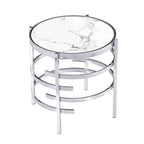 Table d'appoint Grondin 20.67" à plateau rond en pierre frittée avec piétement en métal, table d'appoint de style moderne avec patins antidérapants