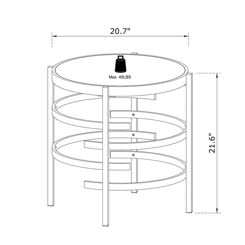 Table d'appoint Grondin 20.67" à plateau rond en pierre frittée avec piétement en métal, table d'appoint de style moderne avec patins antidérapants
