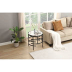 Table d'appoint Grondin 20.67" à plateau rond en pierre frittée avec piétement en métal, table d'appoint de style moderne avec patins antidérapants