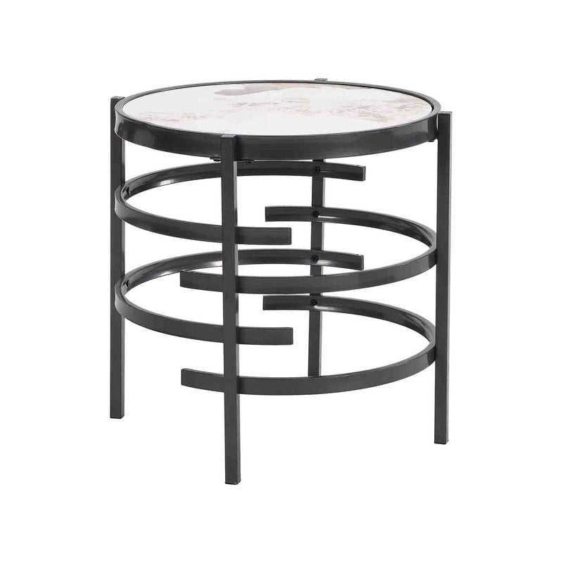 Table d'appoint Grondin 20.67" à plateau rond en pierre frittée avec piétement en métal, table d'appoint de style moderne avec patins antidérapants