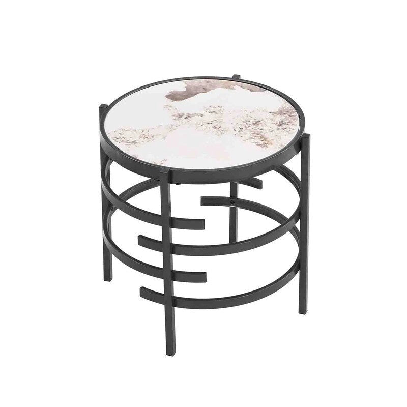 Table d'appoint Grondin 20.67" à plateau rond en pierre frittée avec piétement en métal, table d'appoint de style moderne avec patins antidérapants