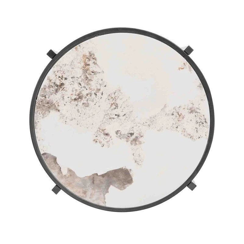 Table d'appoint Grondin 20.67" à plateau rond en pierre frittée avec piétement en métal, table d'appoint de style moderne avec patins antidérapants